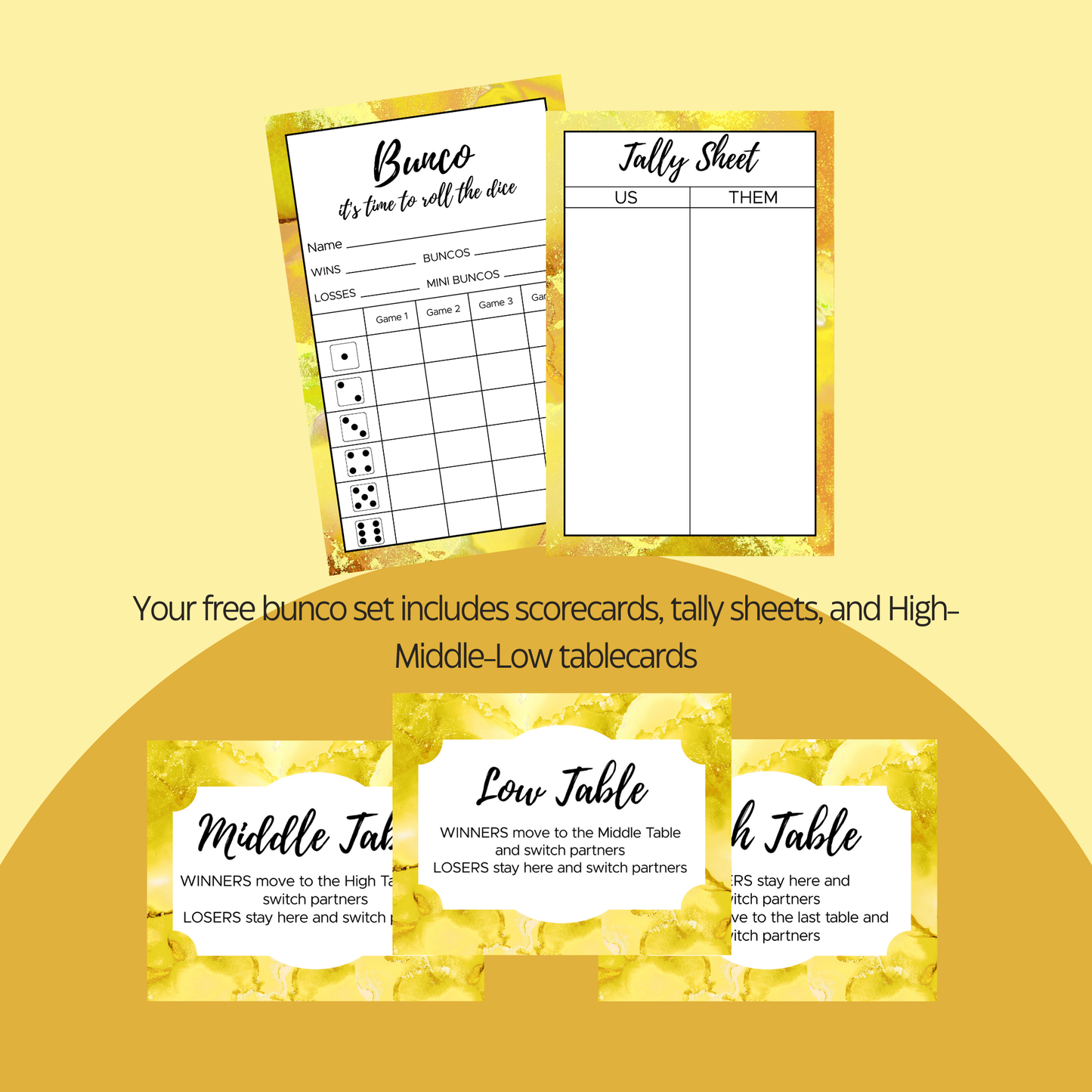 Yellow Bunco Freebie